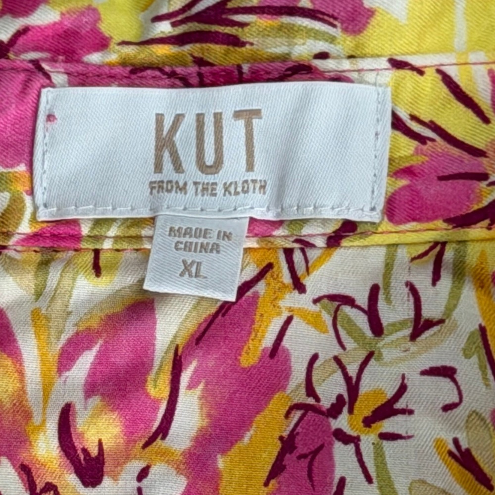 KUT from the Kloth Floral Sleeveless Twist Front Blouse Pink Yellow XL - Picture 4 of 8